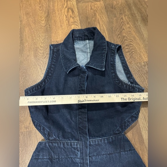 ASOS Back Cutout Dark Wash Blue Denim Jumpsuit Collared Sleeveless size 10 - Picture 11 of 16
